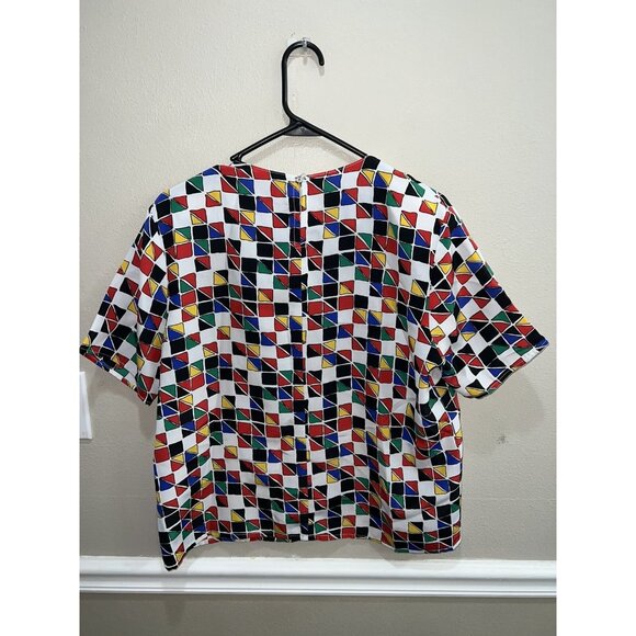 Vintage Woman’s Gianna Top Geometric Pullover Sz Medium sheer short sleeve - Picture 5 of 7